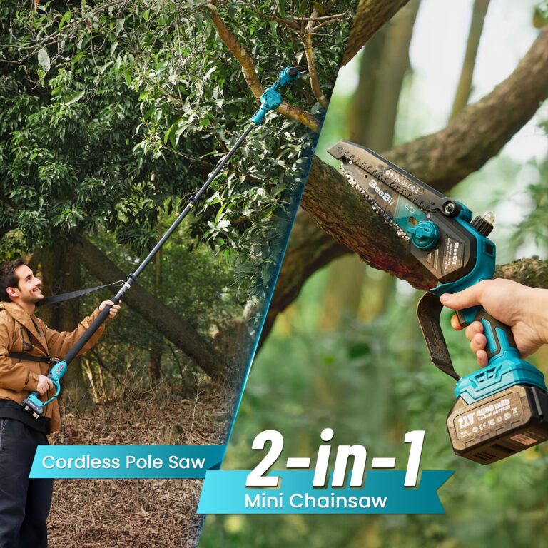 Seesii 2-in-1 Pole Saws for Tree Timming: Electric Mini Chainsaw 6 Inch Cordless, 2 x 4000mAh Batteries Tree Pruner, Brushless Chain Saw with Extension Pole for Limb Branch Cutter,16Ft Reach - Image 9