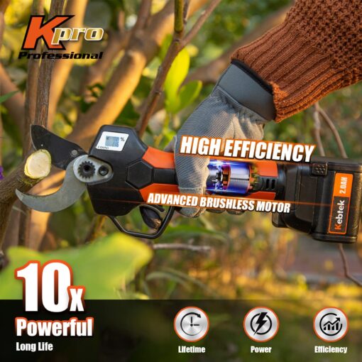 Cordless Electric Pruning Shears 40MM, Kebtek Professional Pruning Shears Battery Powered 18V Brushless Motor 2Pack 2AH Rechargeable Battery-LCD Display Screen (KT940) - Image 4