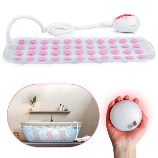 SereneLife Bubble Bath Mat – Portable Spa with Adjustable Intensity, Waterproof LED Light, Pillow & Remote Control for Ultimate Relaxation (Pink) - Image 7