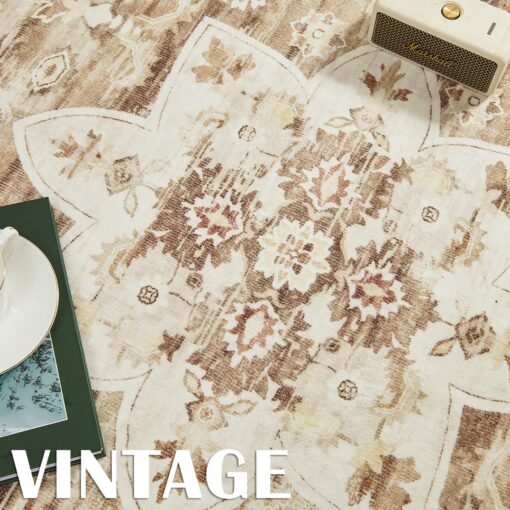 jinchan Area Rug 8x10 Washable Vintage Rug Indoor Floor Print Distressed Carpet Brown Multi Large Accent Soft Kitchen Living Room Bedroom Dining Room - Image 8