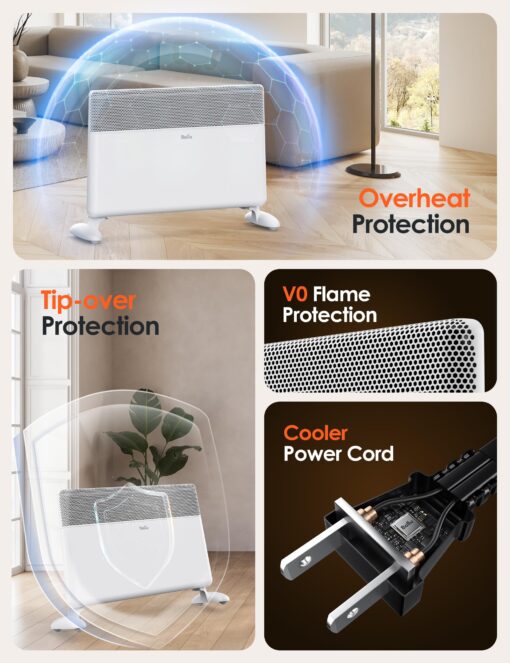 Ballu Convection Panel Space Heater,1500W Whole Room Heater for Indoor Use Large Room with Program Thermostat,Wifi App,Remote,Portable Standing Wall Mount Electric Space Heater Indoor,Work with Alexa - Image 2