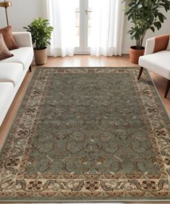 Superior Indoor Area Rug, Plush Carpet Cover, for Bedroom, Living/Dining Room, Office, Entry, Hallway, Kitchen, Traditional Floral Scroll Floor Decor, Heritage Collection, 8' x 10', Dark Green