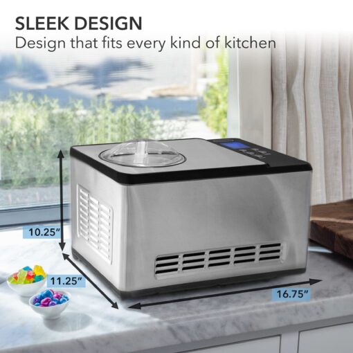 Whynter Ice Cream Maker Machine & Yogurt Automatic 2 Qt. with Built-In Compressor, LCD Digital Display & Timer, No Pre-Freezing, ICM-220SSY, Stainless Steel - Image 4
