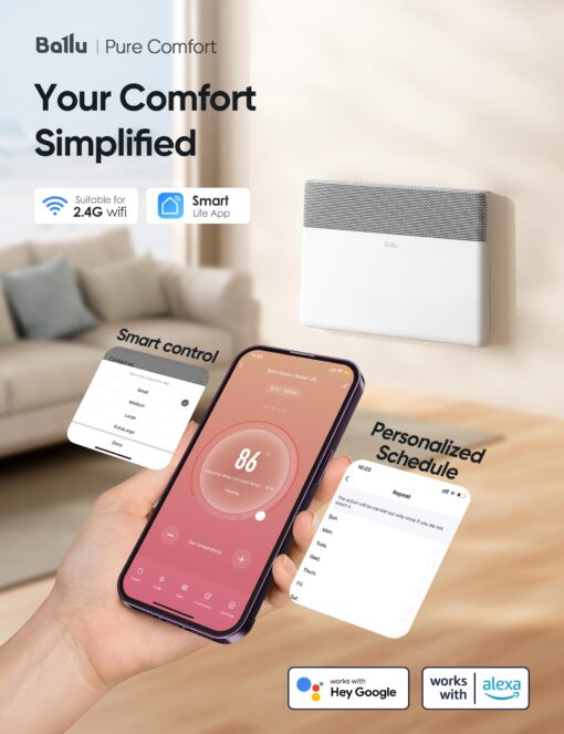 Ballu Convection Panel Space Heater,1500W Whole Room Heater for Indoor Use Large Room with Program Thermostat,Wifi App,Remote,Portable Standing Wall Mount Electric Space Heater Indoor,Work with Alexa - Image 7