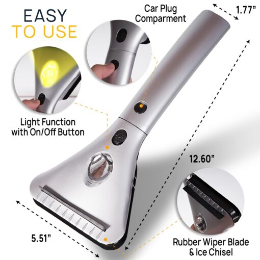 VaygWay Electric Heated Car Window Snow Ice Scraper with Light (8 Pk Electric Snow Ice Scraper) - Image 7