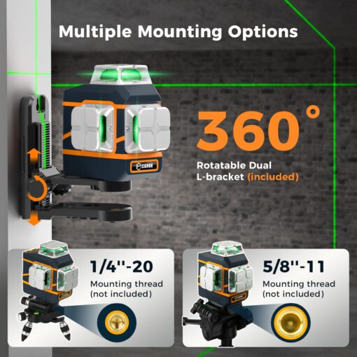 CIGMAN Laser Level CM-801 Laser Level Self Leveling 3x360°3D Green Cross Line for Decoration and Picture Hanging with Two Rechargeable Batteries, Remote Controller and Magnetic L-Shaped Bracket - Image 5