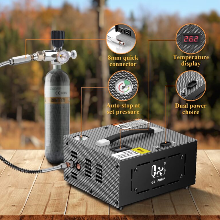 GX PUMP PCP Air Compressor CS1-I with Built-in Power Apdater,Auto Stop,Oil & Water-Free,4500Psi/30Mpa,Powered by 110V /220V AC or 12V DC,PCP Compressor Pump for Air Gun and Paintball/Scuba Tank - Image 7