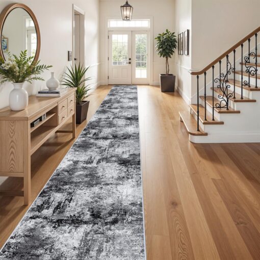 RUUGME Washable Hallway Rug 3x20 - Runner Rug Stain Resistant for Living Room Non Slip Indoor Entryway Rubber Backing Carpet Bedroom Kitchen Distressed Floor Decor Mat Machine Washable 3x20 Black A - Image 8