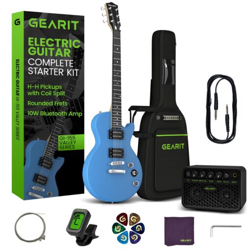 GEARit GI-155 Valley Series, 39" Electric Guitar Set w/Amplifier, H-H Pickups with Coil Split, All-Inclusive Starter Kit with Tuner, Gig Bag, and Guitar Strap, Cable, Picks, Strings - Blue
