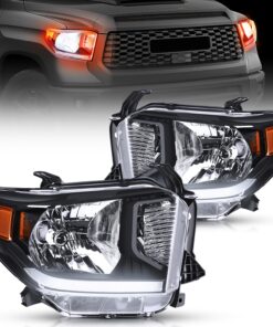 Nilight Headlight Assembly Compatible with 2014 2015 2016 2017 2018 2019 2020 2021 Toyota Tundra Black Housing Amber Reflector Clear Lens Headlamps Replacement