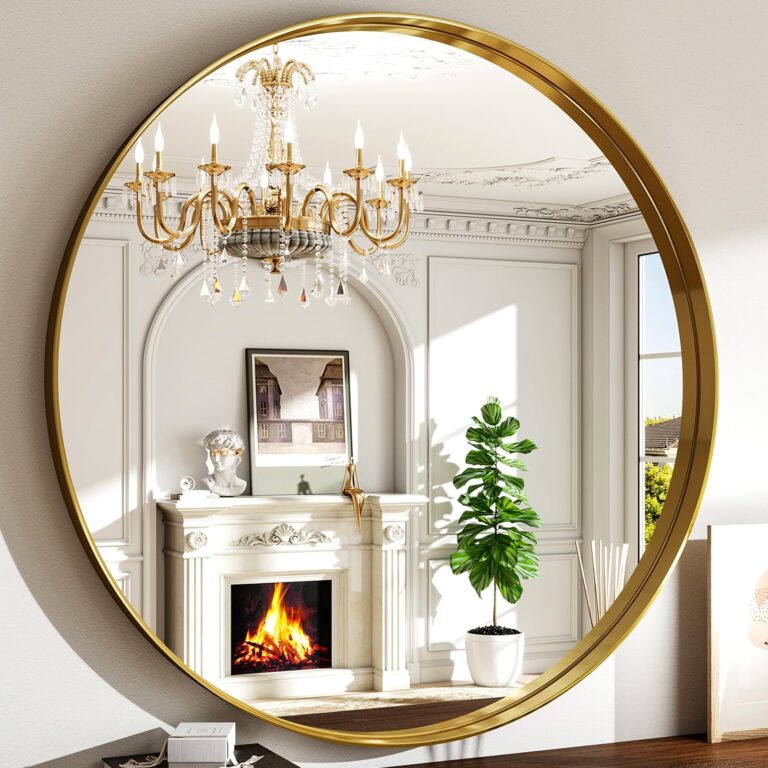 Easly 36 Inch Gold Round Bathroom Mirror - Wall Mounted Circle Mirror with Metal Frame, Modern Mirror Suitable for Bathroom, Vanity, Entryway, Living Room, Wall Decor - Image 7