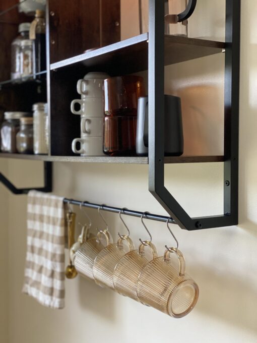 Bestier LED Kitchen Floating Shelves, 34" Industrial Pipe Shelves with Adjustable Glass Shelves, Wall Mounted Shelf with 6 S-Hook Towel Bar, Wine Coffee Bar Rack for Room Decor Rustic Brown - Image 5