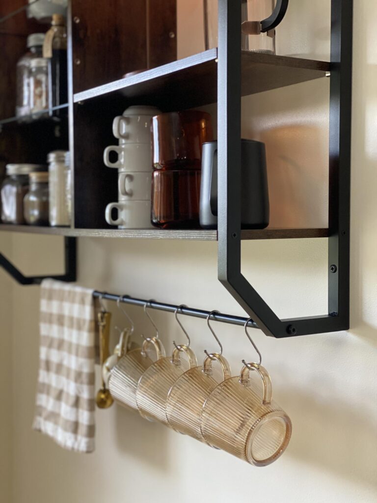 Bestier LED Kitchen Floating Shelves, 34" Industrial Pipe Shelves with Adjustable Glass Shelves, Wall Mounted Shelf with 6 S-Hook Towel Bar, Wine Coffee Bar Rack for Room Decor Rustic Brown - Image 5