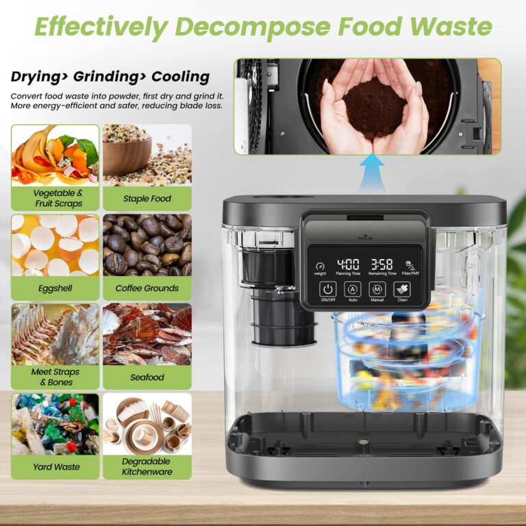 Electric Kitchen Composter, 4L Large Capacity Smart Indoor Compost Bin with Timer Display, 2 Detachable Carbon Filter, Compost Machine Odorless for Countertop, Turn Waste into Natural Fertilizer,Grey - Image 2