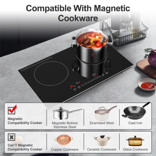 VBGK Double Induction Cooktop,4000W Induction Stove Top 110V Induction Hot Plate Electric Burner Portable Induction cooktop 2 burner with LCD Touch Screen 9 Levels Settings Child Safety Lock & Timer - Image 7