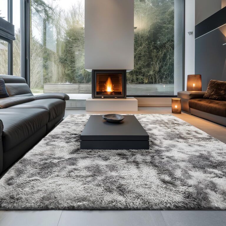 Ophanie Area Rugs 9x12 Living Room, Large Tie-Dyed Grey&White Bedroom Carpet, Big Shag Indoor Thick Soft Nursery Rug, Fluffy Carpets for Boy and Girls Room Dorm Home Decor Aesthetic - Image 3