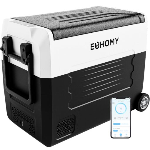 EUHOMY 12 Volt Refrigerator, 58QT(55L) 12V Fridge, Electric Cooler 12/24V DC 120-240V AC -4℉~68℉, 12V Freezer Removable Divider, Car Fridge For Camping, RV, Travel, Fishing, Outdoor