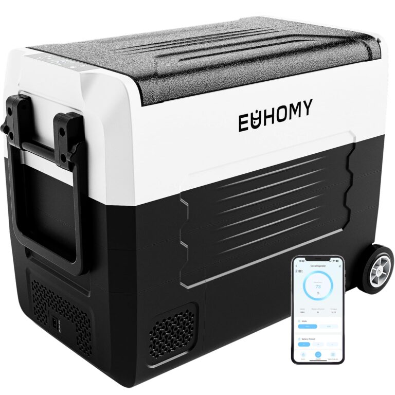 EUHOMY 12 Volt Refrigerator, 58QT(55L) 12V Fridge, Electric Cooler 12/24V DC 120-240V AC -4℉~68℉, 12V Freezer Removable Divider, Car Fridge For Camping, RV, Travel, Fishing, Outdoor