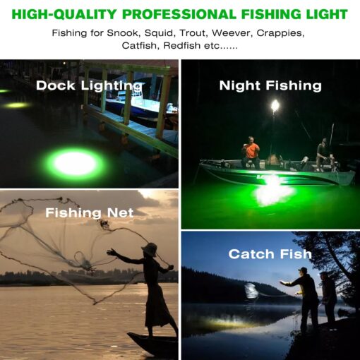 HUSUKU FS2-1 LED Underwater Fishing Light with Transformer AC100~265V - 400W 40,000lm with 33ft Cord Green Night Fishing Finder Attractor, IP68 Submersible Boat Lamp for Snook Crappie Squid Shrimp - Image 2