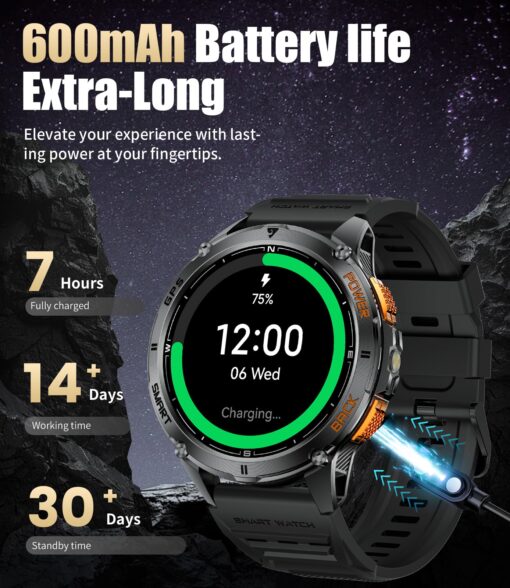 LIGE GPS Smart Watch for Men, Compass/LED Flashlight/1.43" AMOLED Smartwatch, IP68 Waterproof/Swim Mode/100+ Sports Mode Fitness Tracker Watch, Men's Smart Watch for Android iPhone Compatible - Image 5