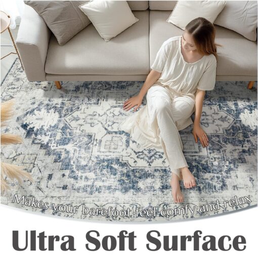 jinchan Area Rug 8x10 Washable Living Room Rug Vintage Soft Indoor Large Floor Cover Retro Distressed Mat Accent Lightweight Non-Slip Thin Carpet for Kitchen Bathroom Bedroom Grey - Image 2