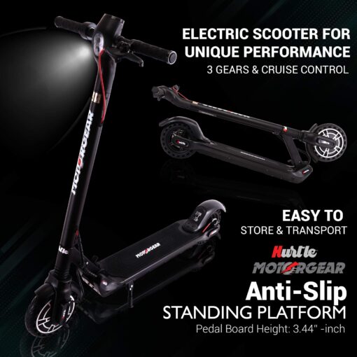 Hurtle Folding Electric Scooter for Adults-300W Brushless Motor Foldable Commuter Scooter w/8.5 Inch Pneumatic Tires,3 Speed Up to 19MPH,18 Miles,Disc Brake&ABS,for Adult&Kids-Hurtle HURES18-M5, Black - Image 2