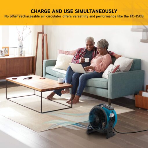 XPOWER FC-150B Portable High Velocity AC/DC Dual Power Operated Portable Rechargeable Battery 18,200mAh Utility Fan, Extended Air Flow, 1000 CFM - Image 4
