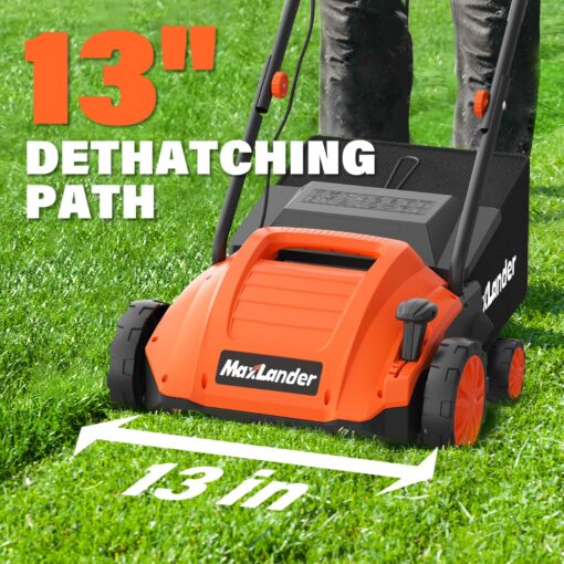 MAXLANDER Electric Dethatcher and Scarifier, 13” 12Amp 2-in-1 Lawn Dethatcher with 4-Position Depth Adjustment, 30L Removable Collection Bag, Airboost Technology Increases Lawn Health - Image 7