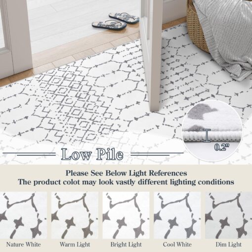 Lahome Moroccan 9x12 Washable Area Rug - Non-Slip Washable Ultra-Thin Soft Large Rug for Living Room, Modern Geometric Print Stain Resistant Carpet for Bedroom Dining Room, White - Image 6