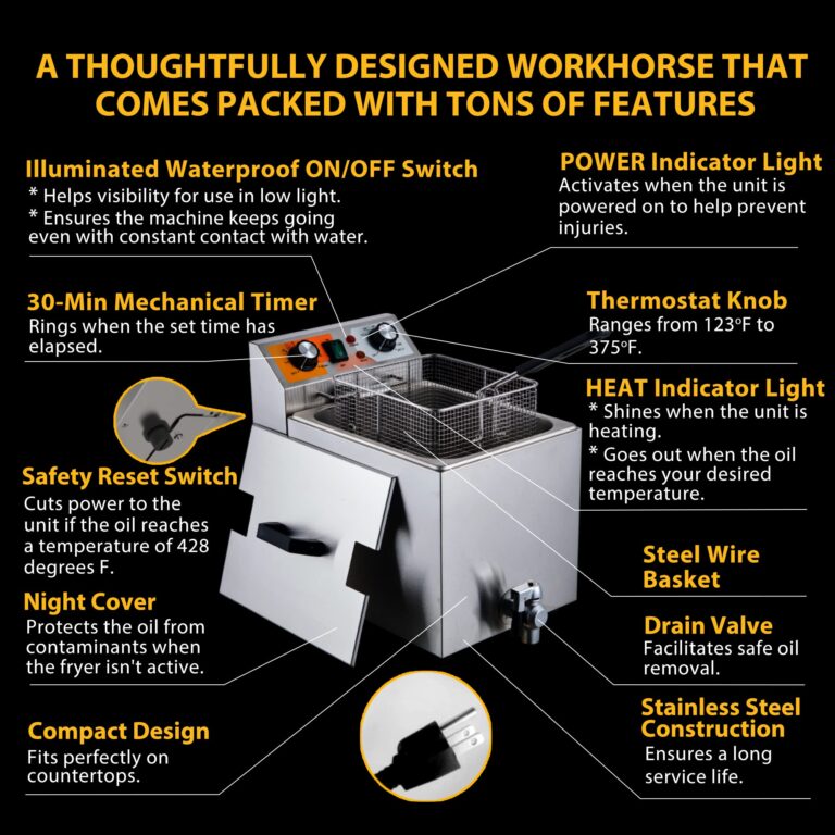 Festa Essential 14 Qt. Electric Countertop Commercial Deep Fryer with 6.8 Qt. Basket, for Restaurant and Home - 120V, 1700W, Stainless Steel Build - Image 5