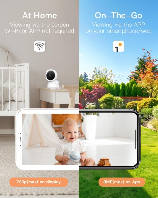 ARENTI 3MP Baby Monitor with 2 Cameras, 5-inch Split Screen Display, WiFi 6 Smartphone App, Night Vision, Cry Detection, Temp & Humidity Sensor, 2-Way Audio (D3 Set) - Image 8