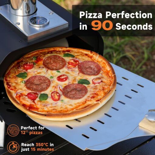 SizzleDelite Outdoor Pizza Oven Wood Pellet 12" Round Pizza Stone, Portable Wood Fired with Built-in Thermometer Pizza Stove, Stainless Steel Pizza Maker for Outside, Backyard, Camping - Black - Image 6