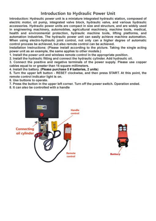 Wryxia Hydraulic Power Unit 1.6 KW, 2200PSI 12V DC Hydraulic Station Pump, Power Unit for Dump Trailer Car Lifting Platforms, 12 Quart (Single Acting, Handle Control) - Image 2