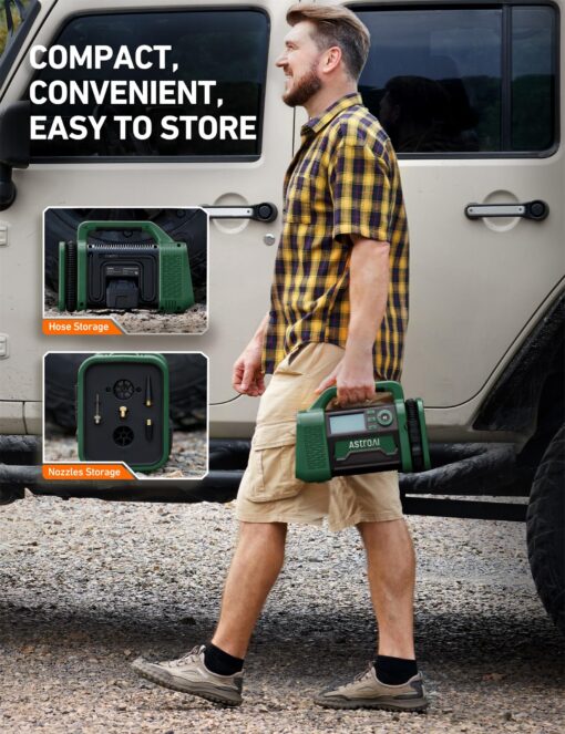AstroAI TC3 Air Compressor Portable Tire Inflator Offroad Air Compressor for Truck 150PSI with Digital Display Air Pump for Car Heavy Duty for 4x4 Vehicle, RV, SUV, Car Accessories Green - Image 4