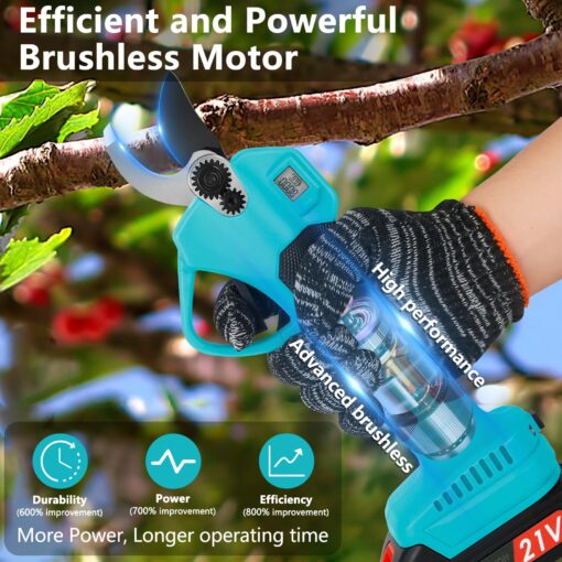 21V 2-in-1 Cordless Pole Pruning Shears, 1.6" Cutting Diameter Electric Pruning Shears with 9 ft Extension Pole, Tree Pruner with 2pcs 2.0Ah Rechargeable Lithium Battery, LCD Display Screen SK7 Blades - Image 2