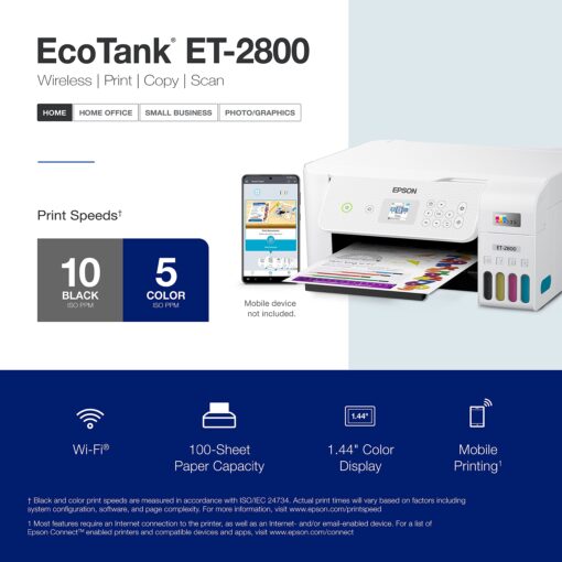 Epson EcoTank ET-2800 Wireless Color All-in-One Cartridge-Free Supertank Printer with Scan and Copy â€“ The Ideal Basic Home Printer - White, Medium - Image 4