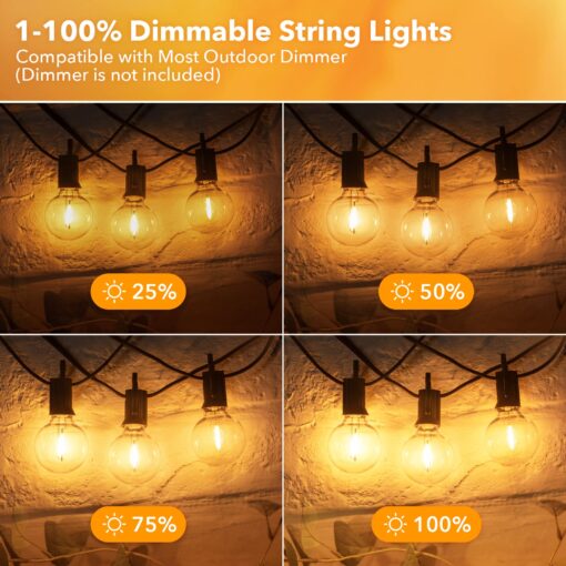 Brightown Led String Lights Outdoor 100Ft Waterproof G40 Patio Lights with 104(4 Spare) Led Shatterproof Bulbs, Led Globe Hanging Lights for Porch Bistro Balcony Backyard Decor, E12 Socket, 2200K - Image 4