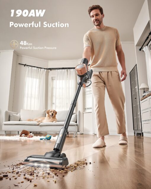MIUZZY 48kPA Cordless Vacuum Cleaner, 190AW Powerful Suction, Max 60min Runtime, 4000mAh Large Battery, Anti Hair Wrap Stick Vacuum, Vacuum Cleaners for Home, Pet Hair, Hard Floors and Carpets, Cars - Image 8
