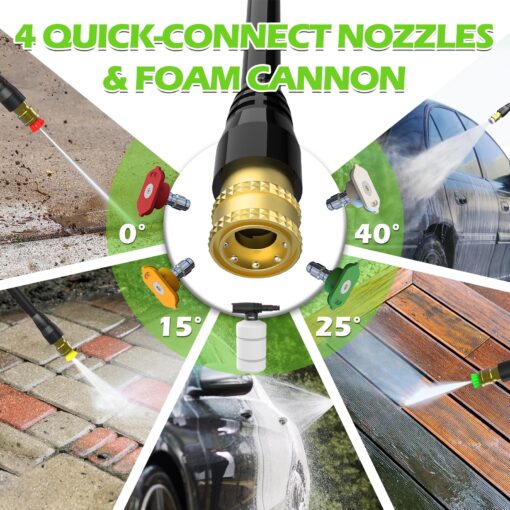Pressure Washer, 5000PSI 3.2GPM Adjustable Touch Screen with 55FT Total Length Power Washer Electric Powered 4 Nozzles for Driveways Furniture or Cars 2000W - Image 4