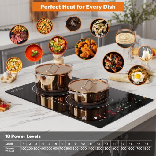 Empava Double/Dual Induction Cooktop 2 Burner, Shatter-proof Flat Glass Top, Bridge-SYNC, 3 Preset Modes, Bulit-in/Countertop, 110~120 Volt Plug in Electric Stove for Kitchen, RV, Outdoor Camping - Image 3