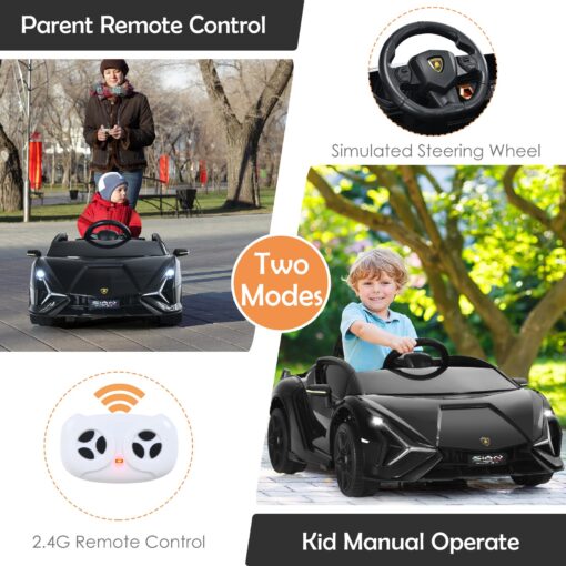 INFANS 12V Licensed Lamborghini Sian Kids Ride On Car with Parent Remote Control, Spring Suspension, MP3 Player, Electric Toy Roadster Carbon Fiber Textured for Toddler (Black) - Image 9