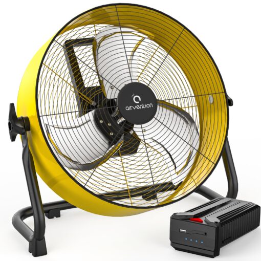Airvention 15600mAh Rechargeable Battery Operated Drum Fan, 12 inch Yellow Industrial High Velocity Floor Fan, Shop Fan for Camping Gym Garage Outdoor Indoor, AI-F600Y