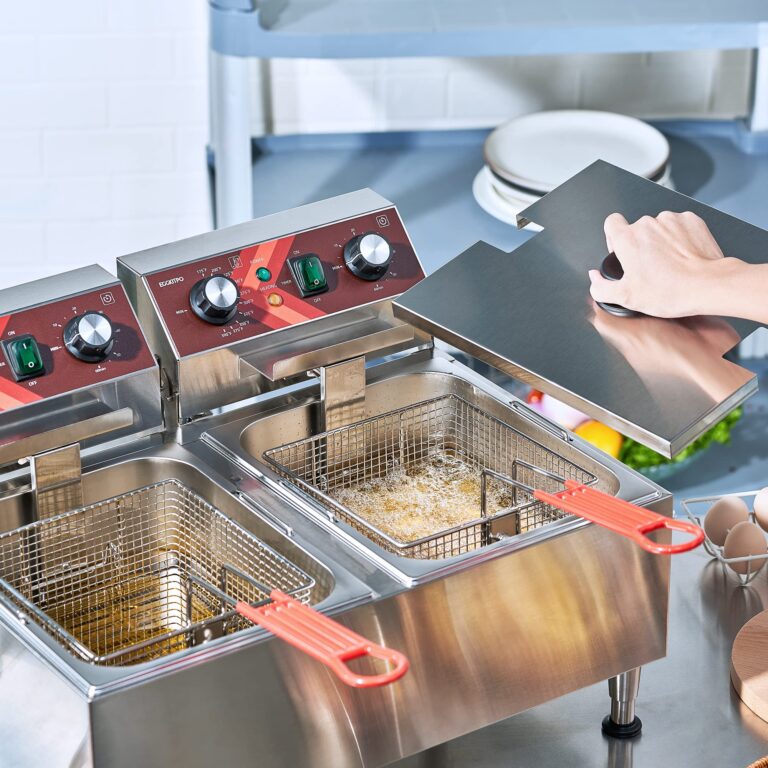 EGGKITPO Deep Fryers Stainless Steel Commercial Deep fryer with Timer Dual Tank Electric Deep Fryer with 2 Baskets Large Capacity 10L X 2 Electric Countertop Fryer for Restaurant and Home, 120V 3600W - Image 3