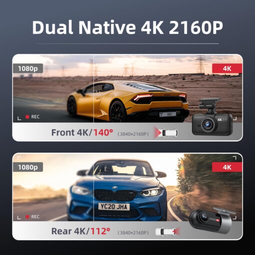 Miofive Dash Cam Car Front Rear 4K+4K WiFi Bluetooth Dash Cam with 64GB SD Card, Dual Car Camera with Parking Monitoring, Super Night Vision, HDR, G-Sensor, Loop Recording, App Control, Max 512GB - Image 7