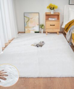 ORINOVA White Faux Fur Rug 5x7 Rugs for Living Room Shag Washable Area Rug Fuzzy Rugs for Bedroom Girl Room Decor Rectangle Rug