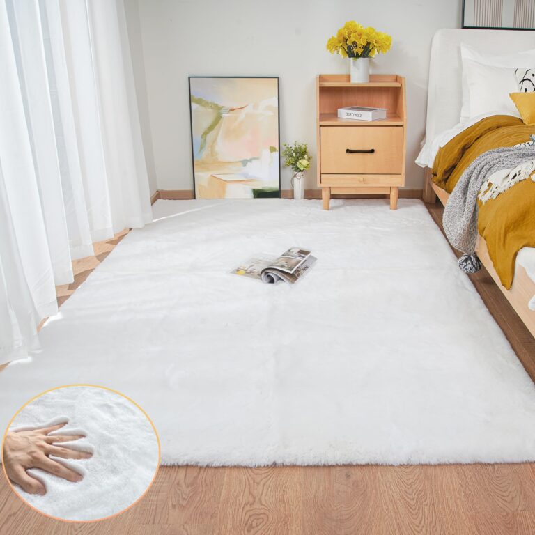 ORINOVA White Faux Fur Rug 5x7 Rugs for Living Room Shag Washable Area Rug Fuzzy Rugs for Bedroom Girl Room Decor Rectangle Rug