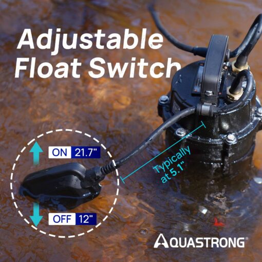 Aquastrong 1HP Cast Iron Sewage Grinder Pump, 220V 4200GPH Sewage Pump with Automatic Float Switch, 2'' NPT Discharge for Sump Basins/Residential Basements - Effluent & Sewage Handling - Image 5