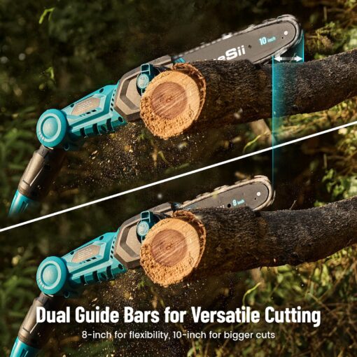 Seesii 10 Inch & 8 Inch Electric Pole Saws for Tree Trimming, Cordless Pole Chainsaw with Extendable Rod (Up to 9.2ft), Auto Oiler, 4000mAh Battery Powered Tree Pruner for Bush & Branch Cutting - Image 8