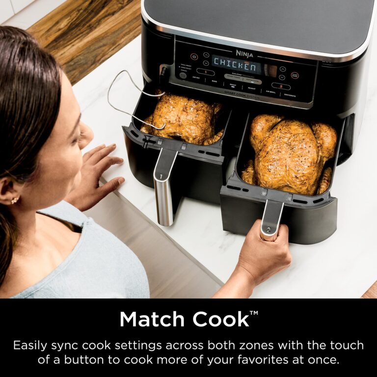 Ninja DZ550 Foodi 10 Quart 6-in-1 DualZone Smart XL Air Fryer with 2 Independent Baskets, Smart Cook Thermometer for Perfect Doneness, Match Cook & Smart Finish to Roast, Dehydrate & More, Grey (Renewed) - Image 3