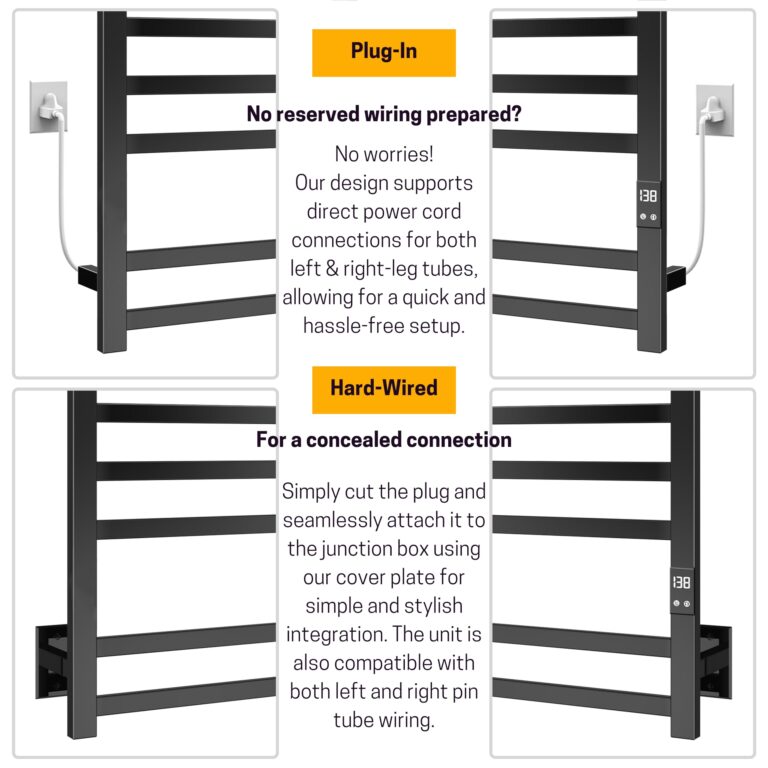 PeakTrivol 8-Bar Towel Warmer with Fast Heating, Auto Shut-Off Timer, Matte Black Finish - Hardwired or Plug-in Options - Ideal for Hot Towels in Bathroom - Image 7